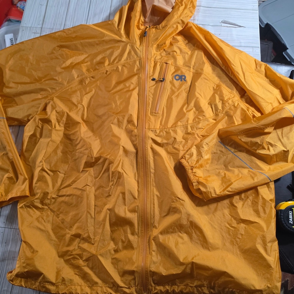 Outdoor Research Helium Rain Jacket Mens XXL Orange Waterproof Hooded Shell